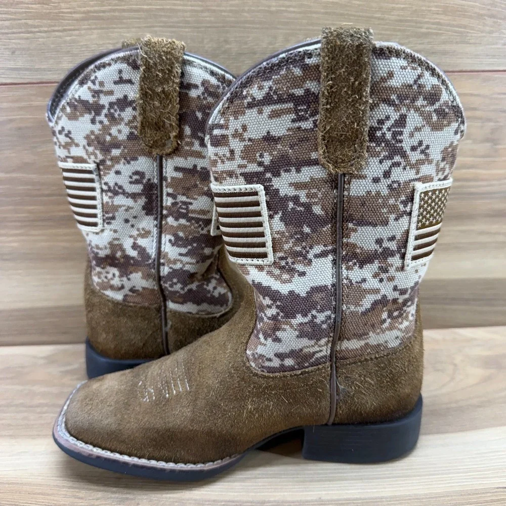 ARIAT Patriot Western Boots Little Boys Kids 11 Brown Camo American Flag